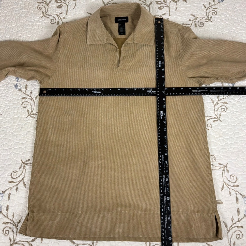Claiborne Pullover Shirt Mens Small Tan Excellent Corduroy V-Neck Long Sleeve - Picture 5 of 6
